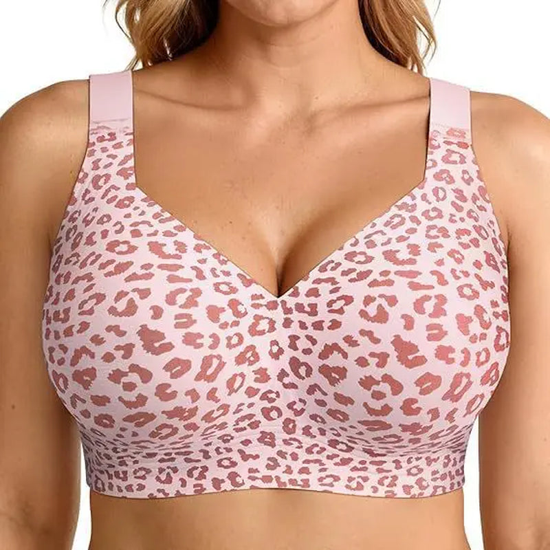 Soft Support plus Size Leopard Print Bra Women'S Seamless Thin Gathered Jelly Bra Comfortable Breathable Underwear without St...