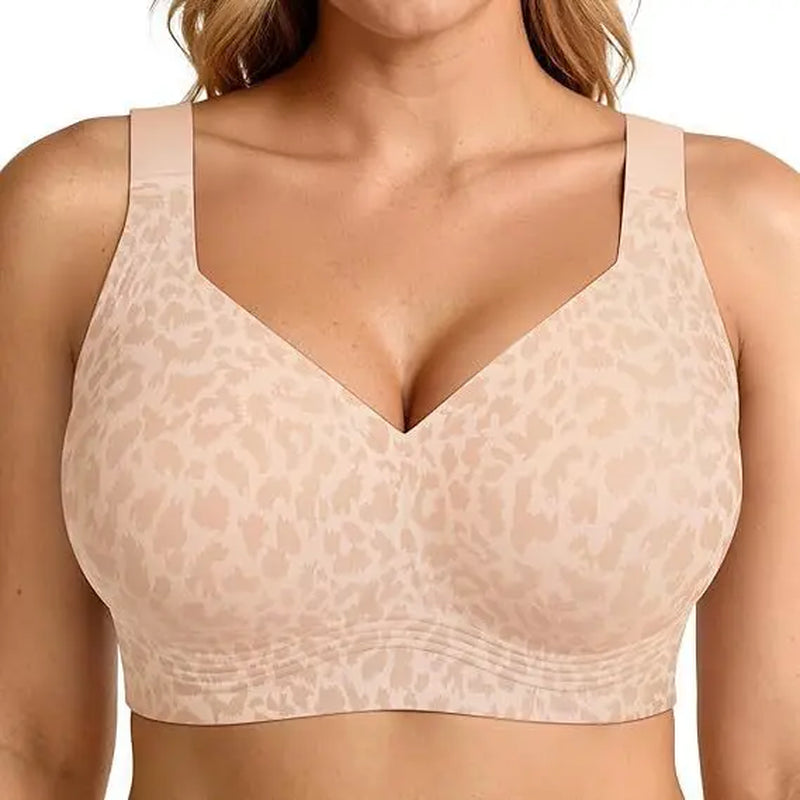 Soft Support plus Size Leopard Print Bra Women'S Seamless Thin Gathered Jelly Bra Comfortable Breathable Underwear without St...