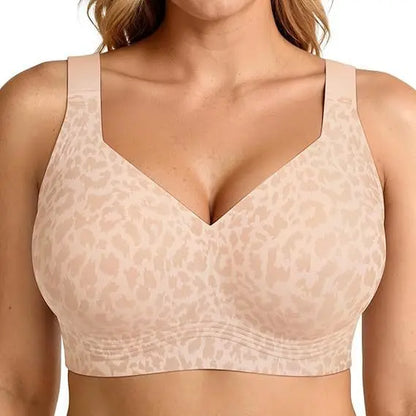 Soft Support plus Size Leopard Print Bra Women'S Seamless Thin Gathered Jelly Bra Comfortable Breathable Underwear without St...