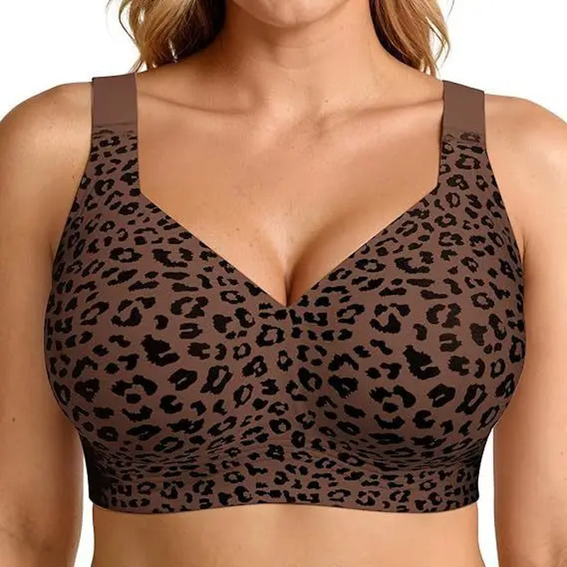 Soft Support plus Size Leopard Print Bra Women'S Seamless Thin Gathered Jelly Bra Comfortable Breathable Underwear without St...