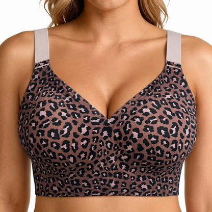 Soft Support plus Size Leopard Print Bra Women'S Seamless Thin Gathered Jelly Bra Comfortable Breathable Underwear without St...